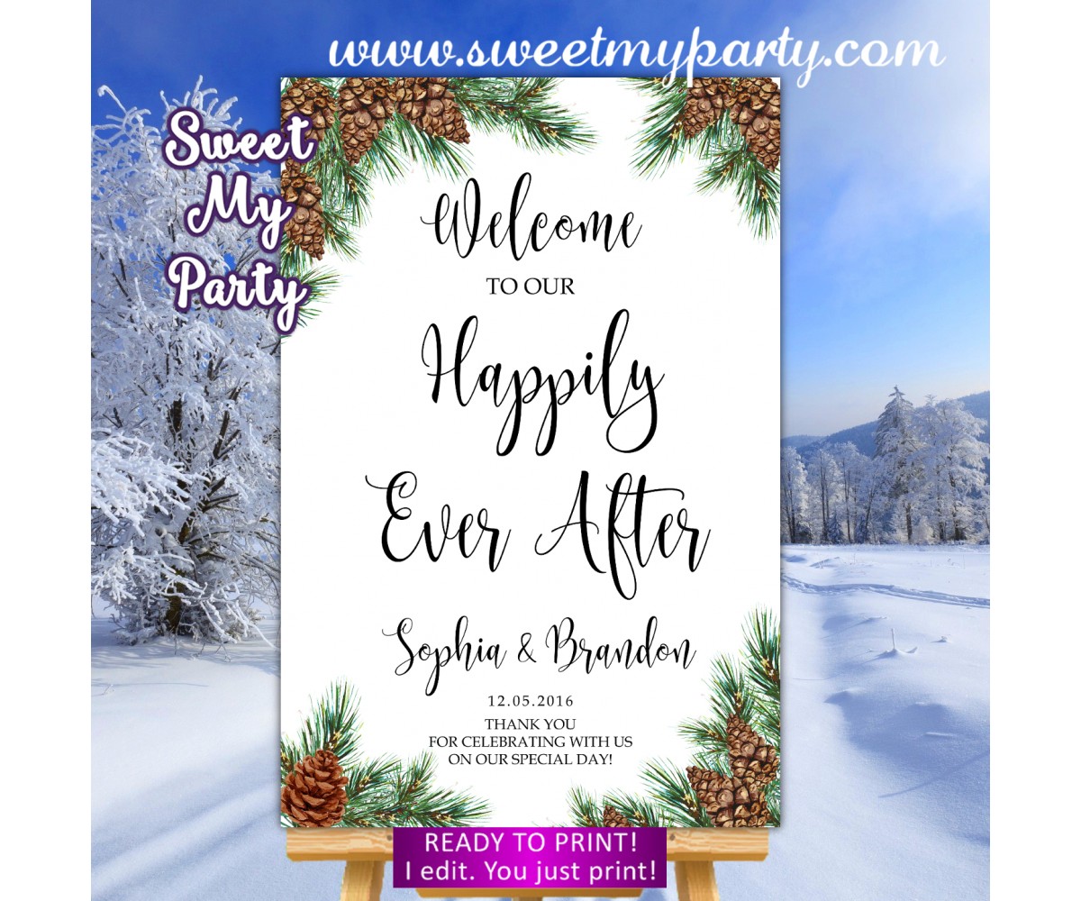 Pine cone Hapily Ever After Sign,Winter Happily Ever After sign,(119w)